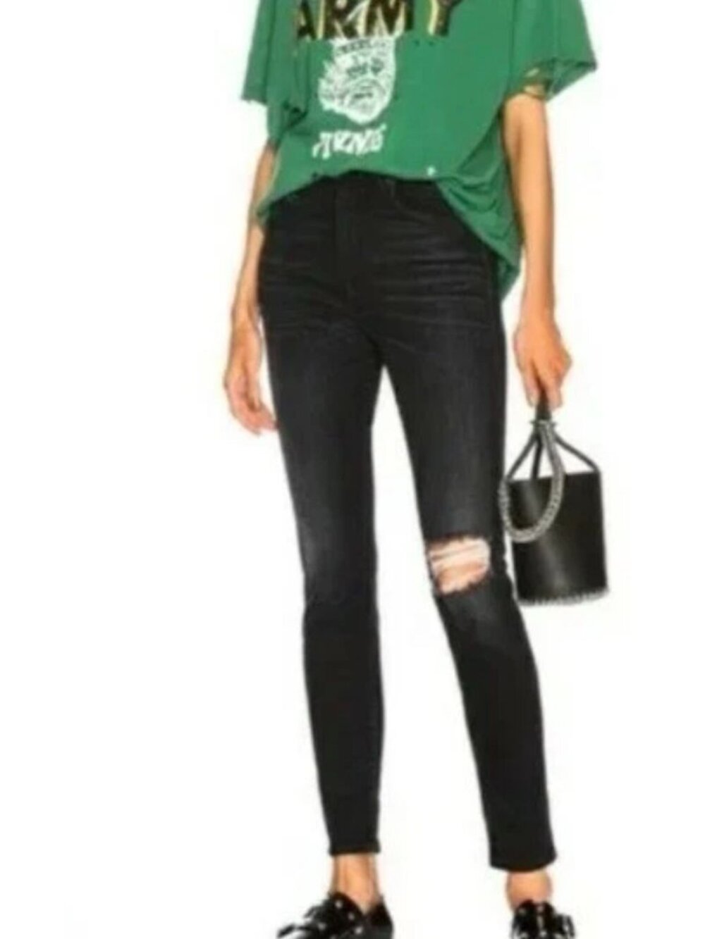 R13 Womens High Rise Skinny Jeans Dark Moon Distressed Womens 25 Made In Italy